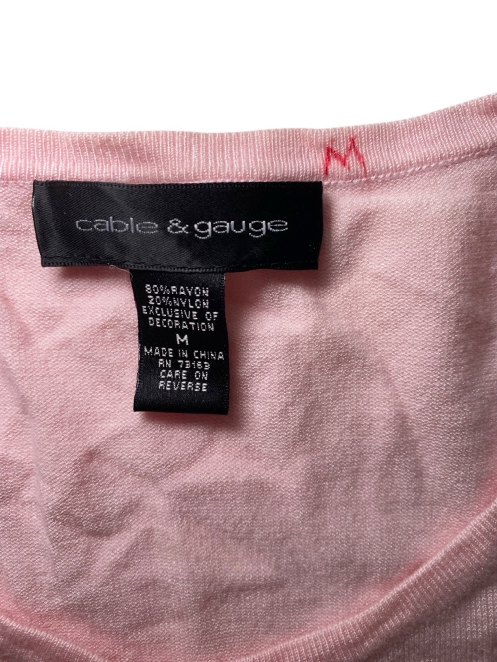 Cable & Gauge Pink Button Up Cardigan 3/4 Sleeve Flower Applique - Picture 8 of 12